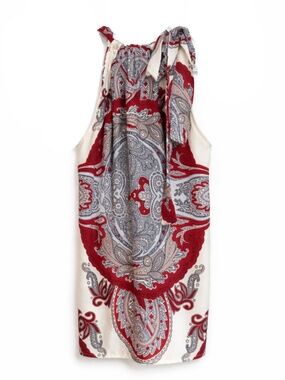Vintage Y2K Smart Set Silky Red & Cream Paisley Halter Tie Tank – Size Small EUC